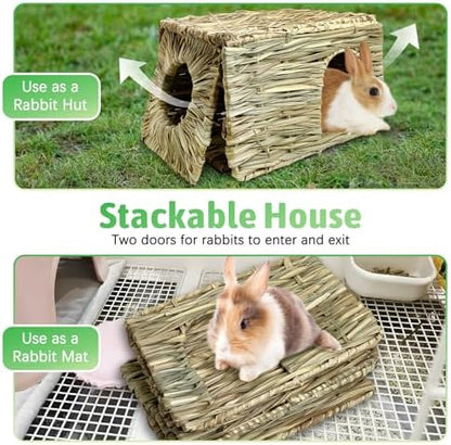 Tfwadmx Rabbit Grass House - Natural Hand Woven Seagrass Play Hay Bed, Hideaway Hut Toy for Bunny Hamster Guinea Pig Chinchilla Ferret