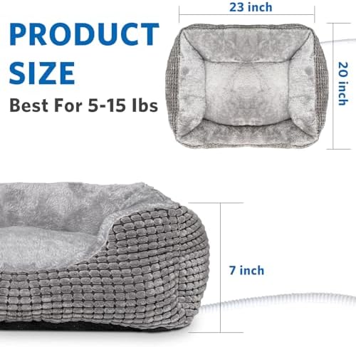 MARUNDA Heated Cats Bed for Indoor Use, Electric Heated Pets Heating for and Small Dogs, Washable Pets Bed with Automatic Heating Pad (23x20x7 Grey)