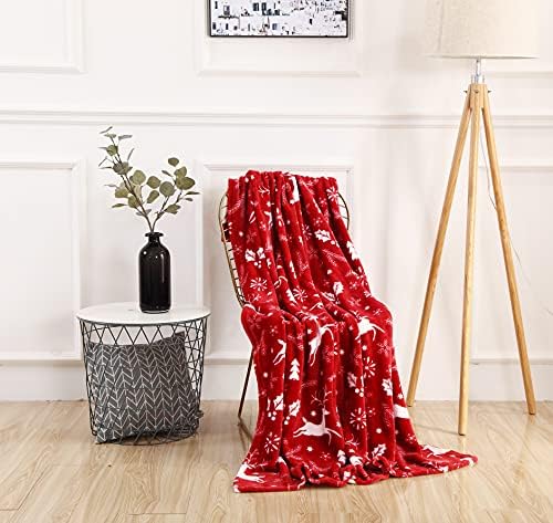 Elegant Comfort Velvet Touch Ultra Plush Christmas Holiday Printed Fleece Throw/Blanket-50 x 60inch, (Burgundy Reindeer) (Pack of 2)
