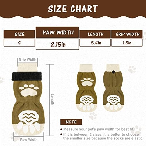 PUPTECK Anti-Slip Dog Socks with Double Sides Grips for Small Medium Large Dogs Hardwood Floors Prevents Licking, Dog Shoes for Hot Pavement Traction Control Paw Protector for Senior Dogs, Brown S