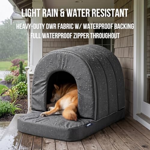 PELZIN Orthopedic Dog Bed House - Outdoor Waterproof Dog Tent with Washable Removable Cover - Durable Indoor Pet Cave Bed for Small Breeds & Fits 24-Inch Crate - 23"x16", Moonstone