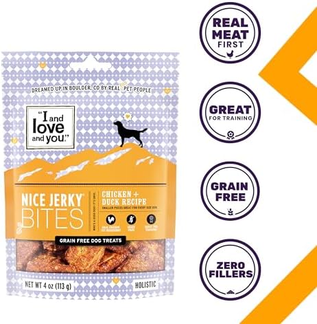 I AND LOVE AND YOU, Dog Treats Jerky Bites Chicken Duck, 4 Ounce