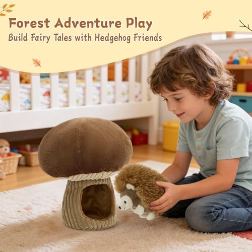 MaoGoLan 2pcs Hedgehog Stuffed Animal - 12" Mushroom Plush House with Stuffed Hedgehog, Soft Cute Hedgehog Plushie Toy for Kids Girls Boys Gift