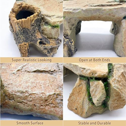 BNOSDM Reptile Hide Cave, Turtle Basking Platform, Terrarium Resin Rock Decor, Lizard Hideout Rocks Tank Accessories for Bearded Dragons, Snake, Leopard Gecko, Tortoise, Axolotls