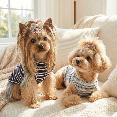 2Pack Dog Shirt Cotton Striped T-Shirts Stretchy Comfortable Pet Vest for Puppy and Cat Super Soft Dog Shirts Vest Sleeveless Breathable Basic Clothes for Small Medium Large Boy Girl Dogs