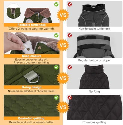 BEAUTYZOO Warm Dog Puffer Jacket Vest, Dog Winter Coat with Harness,Green S