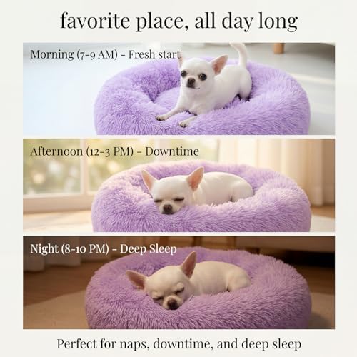 nononfish Plush Calming Dog Bed for Small Dogs,Donut Round Pet Bed