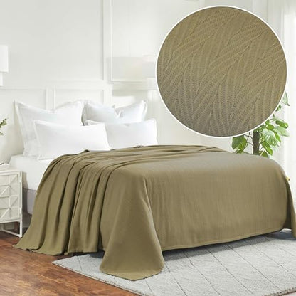 Superior Metro All-Season Cotton Blanket, Woven Blanket for Couch, Bed, Bedding, Farmhouse, Home Essentials, Cute and Cozy Bohemian Blankets, Herringbone Weave, King, Sage