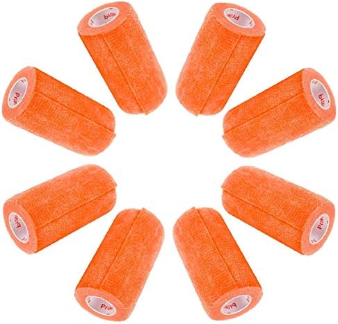 3 Inch Vet Wrap Tape Bulk (Orange) (Pack of 6) Self Adhesive Adherent Adhering Flex Bandage Grip Roll for Dog Cat Pet Horse