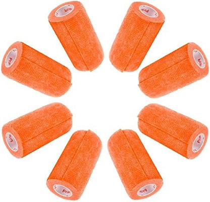 3 Inch Vet Wrap Tape Bulk (Orange) (Pack of 6) Self Adhesive Adherent Adhering Flex Bandage Grip Roll for Dog Cat Pet Horse