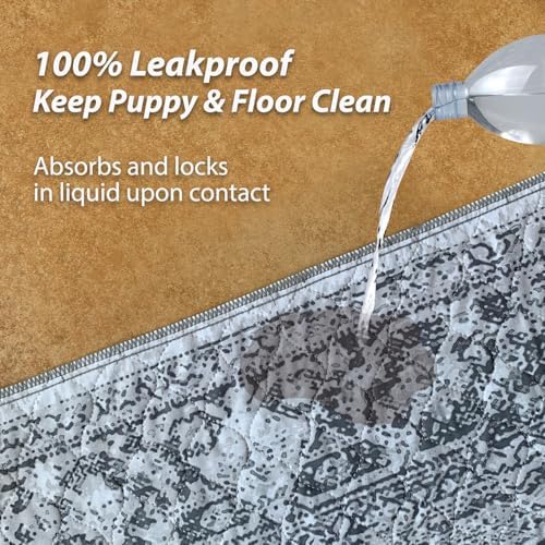 nunubaby Washable Pee Pads for Dogs, Stylish, Non-Slip and Leak-Proof Pee Pads. Reusable Potty Pads for Dogs for Crates and Floors.(Gray/Geo,24" x36" )