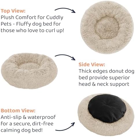 Donut Dog Bed - Premium Comfort for Anxiety Relief - Fluffy & Calming Design with Ultra-Plush Support | Cozy Round Dog Bed with Super Soft Circle Style (Beige, Medium)
