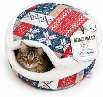 Cat Bed Cave - Enclosed Hideaway with Detachable Lid for Kitten (Snow)