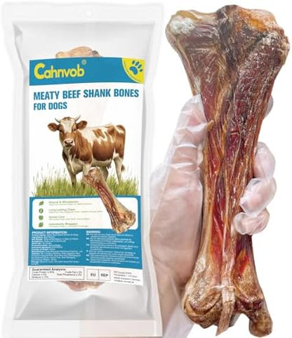 Real Beef Bones for Dogs with Meat - 8'' Big Dog Bones Beef Shank Bone, Rawhide-Free Long-Lasting Natural Single-Ingredient Dog Treats for Small, Medium & Large Dogs (1 Count)