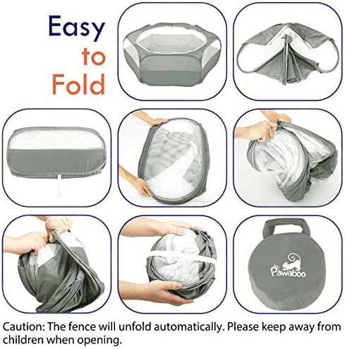 Pawaboo Small Animal Playpen with Zippered Cover,Light Gray