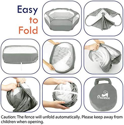 Pawaboo Small Animal Playpen with Zippered Cover,Light Gray