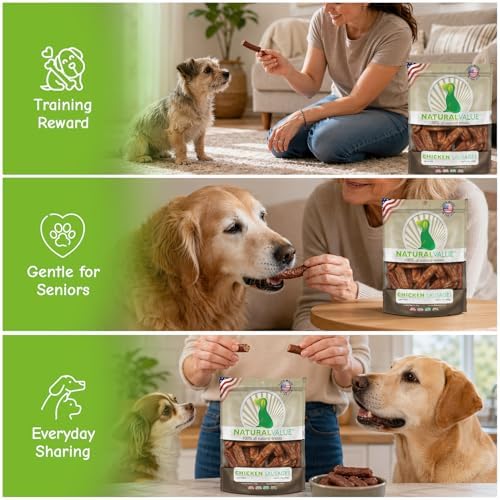 Loving Pets Natural Value Chicken Sausages - Soft Jerky Dog Treats for Large & Small Breeds - Healthy Gluten, Wheat, Soy & Grain Free Pet Treats for Dogs