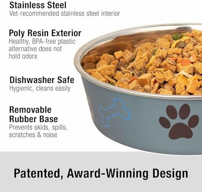 Loving Pets Bella Dog Bowls- Stainless Steel Dog & Cat Bowls - Spill Proof Dog Food Bowl, Cat Bowl, Puppy Essentials & Pet Supplies Great for Home & Travel (Large 35-65 lbs, Blueberry)