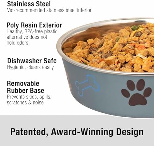 Loving Pets Bella Dog Bowls- Stainless Steel Dog & Cat Bowls - Spill Proof Dog Food Bowl, Cat Bowl, Puppy Essentials & Pet Supplies Great for Home & Travel (Large 35-65 lbs, Blueberry)