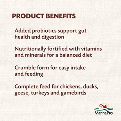 Manna Pro All Flock Crumbles with Probiotics, Chicken & Duck Food, 8 lb Bag