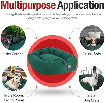 Majestic Pet 52 Inch Bagel Calming Dog Bed Washable – Cozy Soft Round Dog Bed with Spine Support for Dogs to Rest their Head - Fluffy Donut Dog Bed 52x35x11 (Inch) - Round Pet Bed X-Large – Green