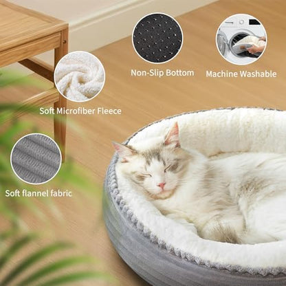 Zerbuger 23in Light Grey Round Dog Bed Sofa for Dogs Cats, Machine Washable