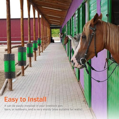 Livestock Scratch Brushes, 2PCS, Horse Scratcher Full Massage Brush Kit, Relieves Back Itching for Livestock, Horses, Cattle, Sheep, Pigs, Green