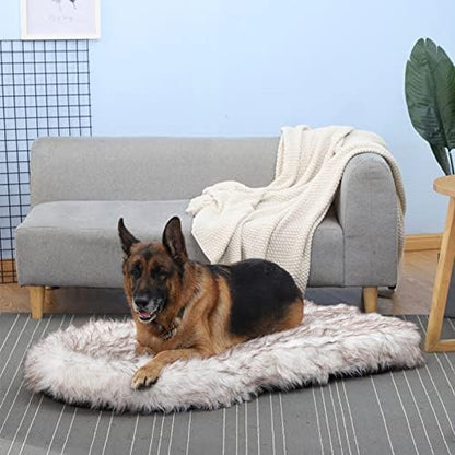 Laifug Luxury Faux Fur Orthopedic Dog Bed, Memory Foam Dog Bed, Suitable for Medium, Large and Extra Large Pets, Waterproof, Removable and Washable Cover (White with Brown Piping, 50x30 inches)