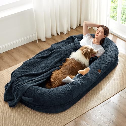 ChiXnuggle Orthopedic Human Dog Bed,with Faux Fur Washable Cover,Blanket