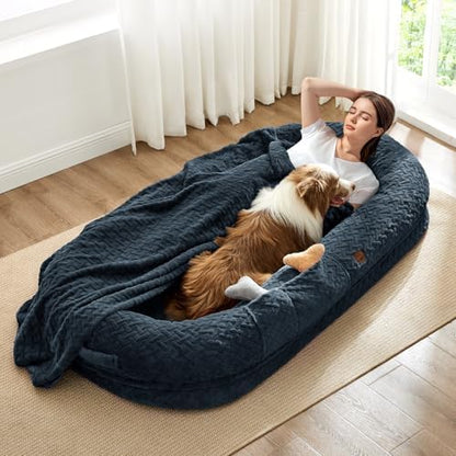 ChiXnuggle Orthopedic Human Dog Bed,with Faux Fur Washable Cover,Blanket