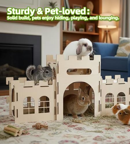 HIIMALEX Large Bunny Castle Sturdy House for Rabbits Ferrets Guinea Pigs