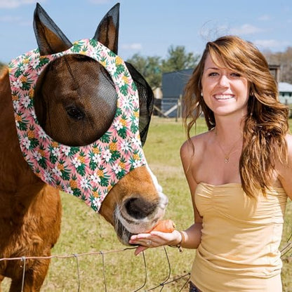 Frienda 4 Pcs Horse Fly Mask with Ears Mesh Comfort, Fruit, Large