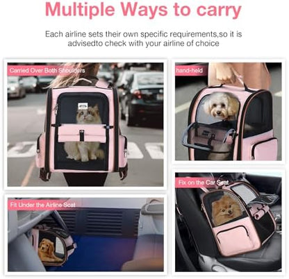 Large Cat Backpack Carrier Expandable Foldable Pet Carrier Backpack for Small Dogs Puppy Medium Cats Fit Up to 18 Lbs for Travel, Hiking,Pink