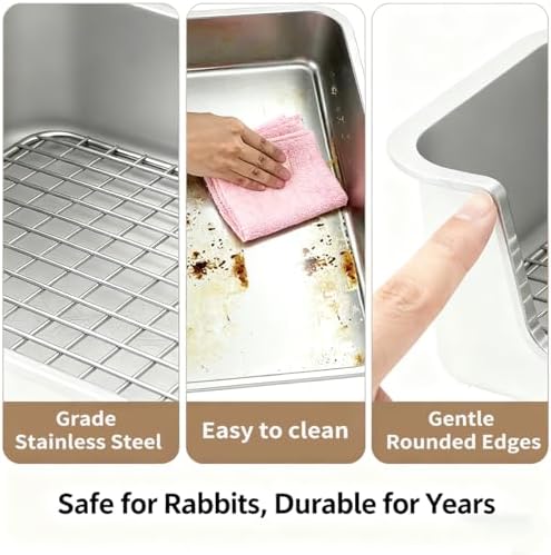 PODOO Bunny Litter Box, Stainless Steel Sifting Pan with Non-Slip Pads