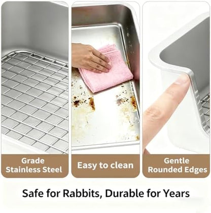 PODOO Bunny Litter Box, Stainless Steel Sifting Pan with Non-Slip Pads