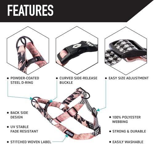 Wolfgang Heavy Duty Adjustable Dog Harness, Pull-Tested to Over 800 lbs for Walking & Training, HoundsPink Print, Extra Large