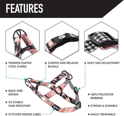 Wolfgang Heavy Duty Adjustable Dog Harness, Pull-Tested to Over 800 lbs for Walking & Training, HoundsPink Print, Extra Large