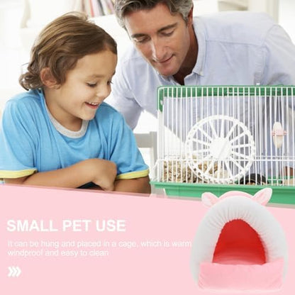 Hamster Warm Nest Cotton Bed House Small Pet Hideout Soft Warm Cave for Guinea Pigs Rabbits and Hedgehogs (Pink, S)