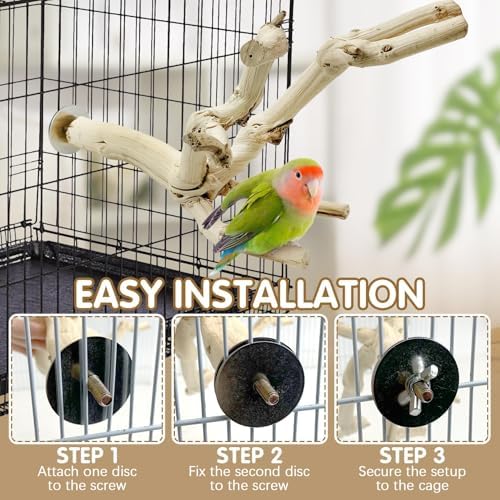 kathson Bird Perch Stand 10"-12" Nature Wood Stand Toy Parrot Cage Branch Paw Grinding Fork Parakeet Platform for Parakeets Cockatiels Conures Finches Love Birds（Small）