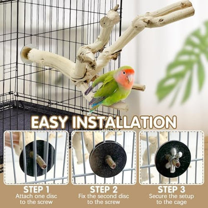 kathson Bird Perch Stand 10"-12" Nature Wood Stand Toy Parrot Cage Branch Paw Grinding Fork Parakeet Platform for Parakeets Cockatiels Conures Finches Love Birds（Small）
