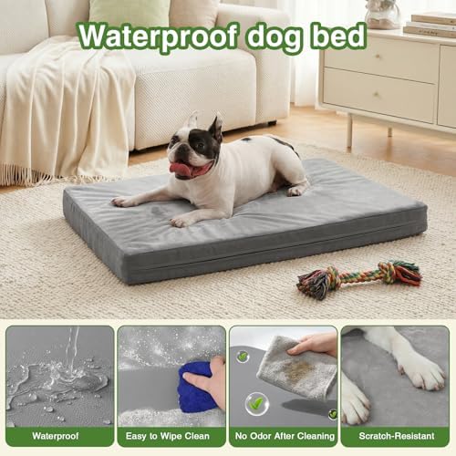 Waterproof Dog Bed Medium Size Dog, Washable Crate Pad 30" Orthopedic Gray