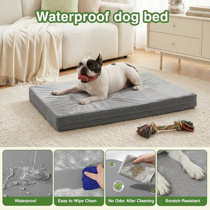 Waterproof Small Dog Bed Crate Pad 24", Washable Puppy Bed Orthopedic Gray
