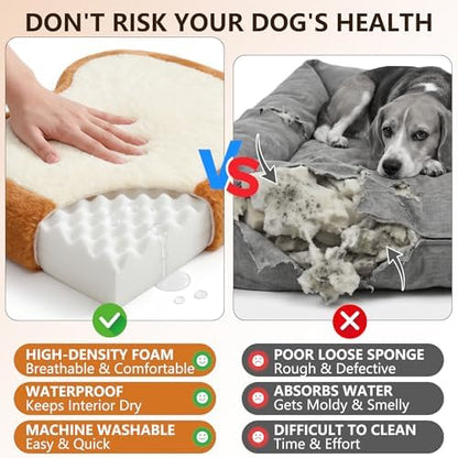 Dog Beds for Small Dogs, Toast Shaped Dog Bed Mats with Orthopedic Foam, Machine Washable Non-Slip Pet Bed, Plush Soft Small Puppy Bed for Indoor