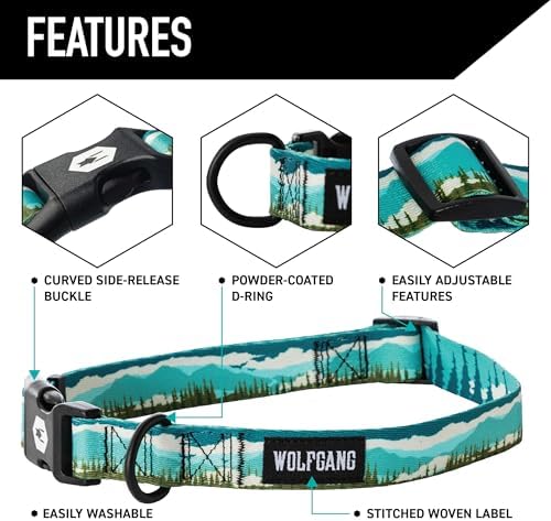 Wolfgang Heavy Duty Martingale Dog Collar with Quick Release Nylon Buckle for Walking & Training, GreatEscape Print, Medium