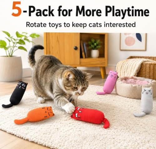 Legendog 5Pcs Bite Resistant Catnip Toy for Cats,Catnip Filled Cartoon Mice Cat Teething Chew Toy