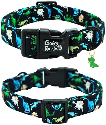 Dog Collar-Black Dinosaur Adjustable Pet Collars Comfortable Spring Summer Puppy Collar Cute Durable Cotton Collars for Small Dogs