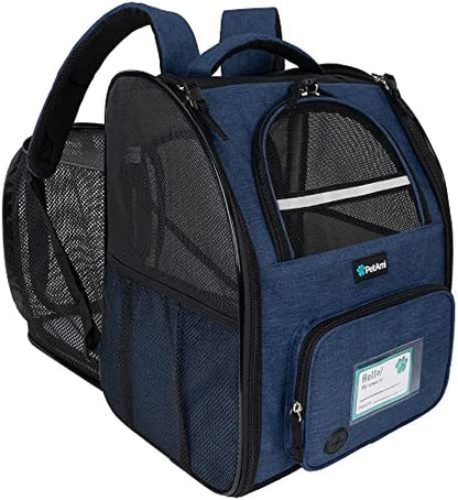 PetAmi Expandable Dog Backpack Carrier for Cats & Pets, Breathable Cat Carrier Backpack with Top Window & Multi-Entry, Ventilated Foldable Travel Carrier for Small Medium Pets up to 18 lbs, Navy
