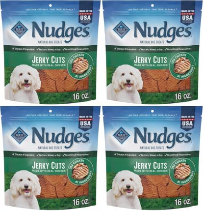 Blue Buffalo Nudges Jerky Bites Dog Treats, Made in the USA with Natural Ingredients, Bite-Sized Pieces, Chicken, 16-oz Bag, (Pack of 4)