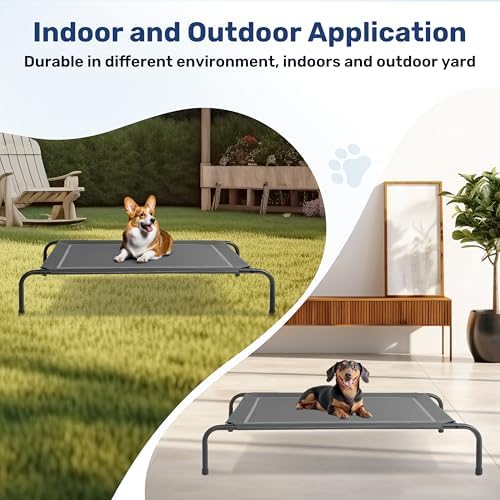YSSOA Cooling Breathable Elevated Dog Bed, No-Slip Feet, Metal Frame, Indoor and Outdoor, Large Dogs, 60x37x9 Inch, Grey