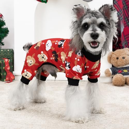 XPUDAC 4 Pack Dog Christmas Pajamas Stretchy Dog Clothes for Small Medium Dogs Girl Boy Christmas Puppy Outfit Pet Jumpsuits Pjs Winter Cat Costume, 2XL